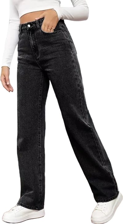 Hoge Taille Baggy Spijkerbroek - Dames - Grijs - Broek