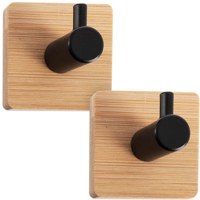 Zelfklevende Haak Houten Metaal Zwart 4,5x4,5 cm 2 stuks - Haken - Handdoekhaak - Haakjes - Wandhaakjes - Ophanghaken