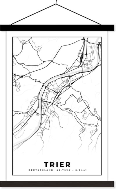 Posterhanger incl. Poster 40x60 cm - Schoolplaat - Trier - Kaart - Stadskaart - Plattegrond - Textielposter - Zwarte latten - Stadskaart