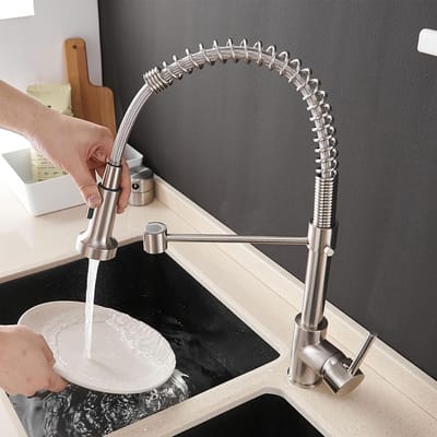 Dailygoods- Keukenkraan met veermechanisme - Uittrekbare Sproeier - Matzwarte Keukenkraan - Hoogte 50,8 cm - Loodvrij Messing - Corrosiebestendig - Keukenmengkraan