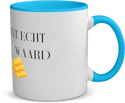 Akyol - jij bent echt goud waard koffiemok - theemok - blauw - Collega - cadeau collega - cadeau - bedankt cadeau collega - 350 ML inhoud
