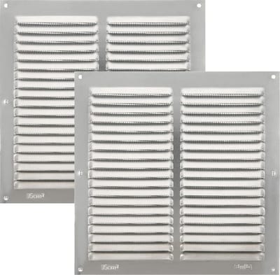 AMIG Ventilatierooster/muurrooster met gaas - 2x - 200 x 200mm - aluminium - zilver - schoepenrooster - tegen muggen en insecten