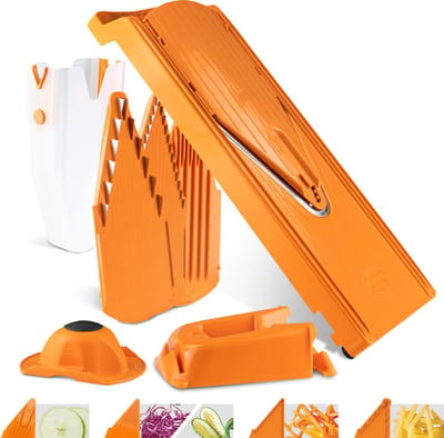 Börner Mandoline V3 Profi | 7-delige set | 5 snijdiktes | Geschikt als Frietsnijder | BPA-vrij en Roestvrij | Oranje