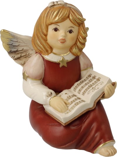 Goebel - Kerst | Decoratief beeld Engel Muziekles rood | Aardewerk - 10cm