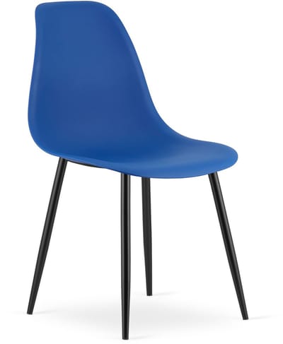 Stoel WAT – Blauw, Zwarte Metalen Poten, Kunststof Zitting – Modern en Ergonomisch – Geschikt voor Eetkamer, Woonkamer, Keuken, Thuiswerkplek, Kantine en Wachtruimte – Eenvoudige Montage