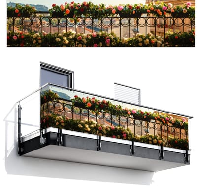 Balkonscherm 500x120 cm - Balkonposter Bloemen - Hek - Stadszicht - Zomer - Balkon scherm decoratie - Balkonschermen - Balkondoek zonnescherm