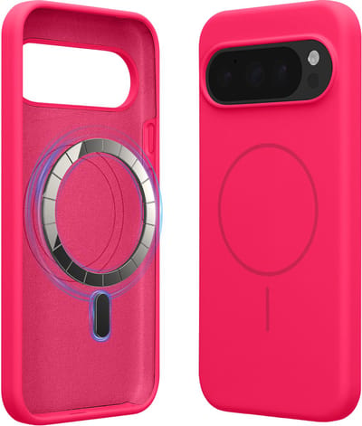 kwmobile Telefoonhoesje voor Google Pixel 10 Pro XL - Hoes met siliconen randen en magnetische achterkant compatibel met MagSafe, in neon roze
