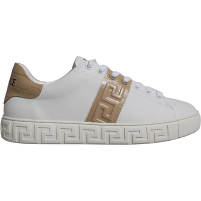 Versace Witte Bruine Greca Print TPU Lage Sneakers voor Mannen