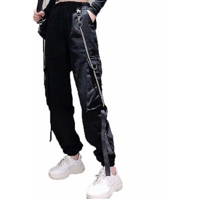 Cargobroek met hoge taille voor dames Sport Casual broek Hiphopbroek met ketting XXL