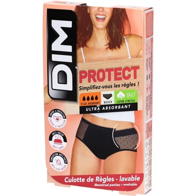 Dim Wasbare menstruatieslips van biologisch katoen – Boxer met kant Zwart 40-42 Voor zwaar bloedverlies 1 Menstruatieslip