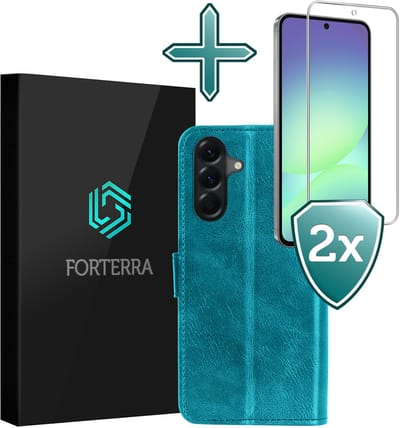 Hoesje Met 2x Screenprotector - Geschikt voor Samsung Galaxy A56 - Luxe Pasjeshouder - Flip Case - Bookcase Portemonee - Kunstleer Book Case - Flipcase Hoes - Book Cover - Walletcase - Portemonneehoes - Turquoise