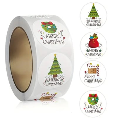 Rol van 500 Merry Christmas Stickers – Feestelijke Kerst Etiketten – Ø 2,5 cm – Voor Geschenkverpakking, Enveloppen, Kaarten & Papierwaren – Assorted Designs – Verpakkings- & Plaklabels