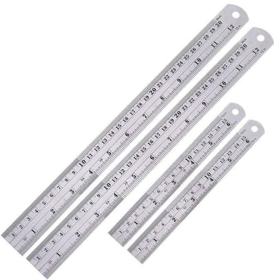 Set van 4 roestvrijstalen linialen 30 cm en 15 cm - Inclusief conversietafel