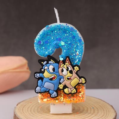 Bougie Anime Bluey Bingo Adorable 3D Chiffres 0-9 Personnage de Dessin Animé Décoration de Gâteau de Célébration Prise pour Gâteau Date de Naissance Décoration de Gâteau Cadeau blue
