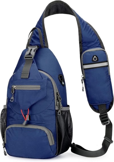 Sling rugzak, borsttas, sling bag, klein, schoudertas, multifunctionele crossbody tas, crossbody schoudertas met opening voor hoofdtelefoon, schouderrugzak voor wandelen, reizen, klimmen, heren