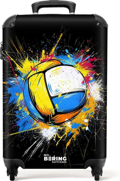 NoBoringSuitcases.com® - Handbagage koffer lichtgewicht - Reiskoffer trolley - Volleybal met graffiti - Rolkoffer met wieltjes - Past binnen 55x40x20 en 55x35x25