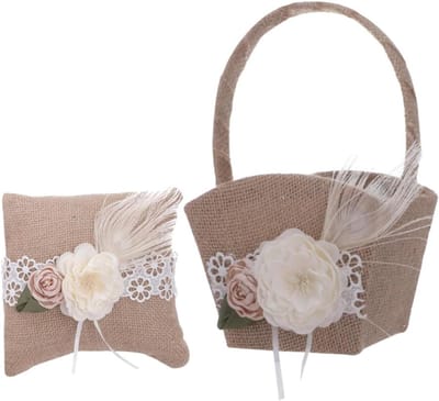Trouwringkussen Bloemenmand - Bruiloft Decoratie - Romantische Sfeer - Hoogwaardige Materialen - 14x10x23cm - Koffie