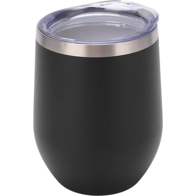 12oz Roestvrij Staal Steel Loos Wijnglas Dubbele Wand Vacuüm Geïsoleerd Wijnbekers met Deksel voor Koffie Cocktails IJs zwart
