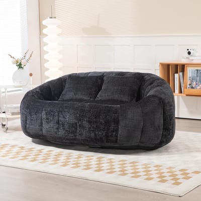REXO Bean Bag Sofa Duurzame Comfort Lounger Hoge Rugstoel Bank voor Volwassenen en Kinderen, Binnen & Outdoor, Accent Floor Zachte Lounge Stoel Zwart Chenille