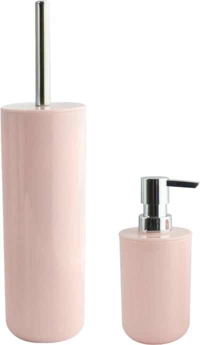 MSV Toiletborstel in houder 38 cm/zeeppompje 260 ml set Moods - kunststof - lichtroze