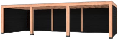 Douglas overkapping, 900 x 400, met zwarte achterwand en twee zijwanden, Westwood Modern Plus