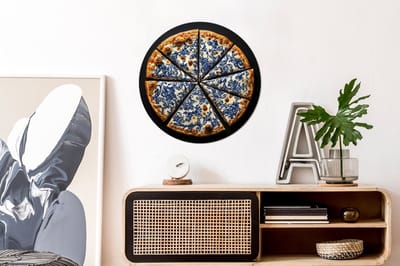 WallCircle - Wandcirkel - Muurcirkel - Pizza - Eten - Delftsblauw - Aluminium - Dibond - 60x60 cm - Binnen en Buiten