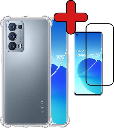 Hoesje - Met Screenprotector - Geschikt voor OPPO Reno 6 Pro - Sterk & Shockproof - Back Cover - Siliconen Case - Telefoon Hoes - Shock Proof - Telefoonhoes - Transparant