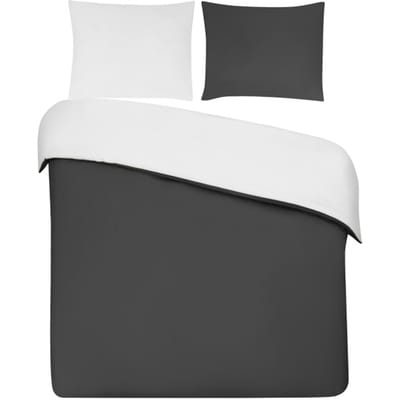 DoubleDry Dekbedovertrek 100% Percal Katoen - Eenpersoons 140x200/220 cm + 1 Kussensloop - Zacht, Ademend en Huidvriendelijk - Antraciet/Wit