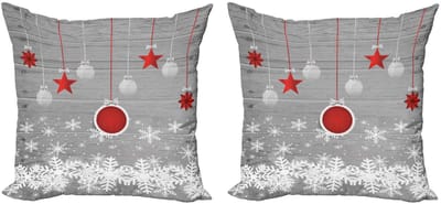 ABAKUHAUS – Kussenhoes 40x40 cm – 2-Pack – Sterren‑Flitter Moderne Print – Wit-Grijs-Rood
