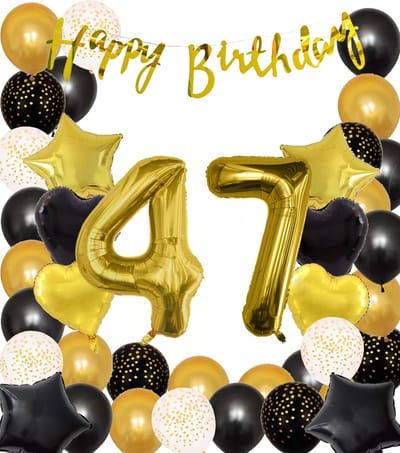 Snoes Ballonnen 47 Jaar Black Gold Dots Mega Ballon - Compleet Feestpakket Goud Zwart Stippen Cijferballon 47 - Verjaardag Versiering DIY Slinger Happy Birthday – Folieballon – Latex Ballonnen - Helium Ballonnen