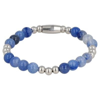 My Bendel - Damesarmband Zilverkleurig met Blue Aventurine Edelsteen Elastisch - met Luxe Cadeauverpakking | Sieraden Voor Dames | Maat S