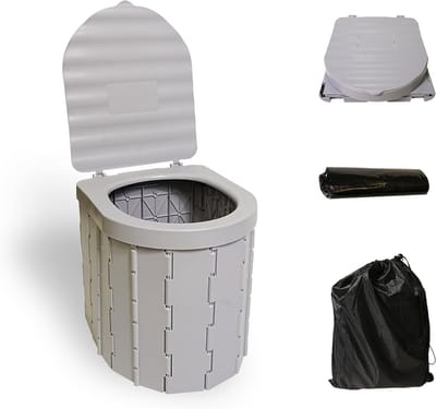 Draagbaar campingtoilet - Opvouwbaar potje - Buitenactiviteiten - Extra groot comfort - Tot 180 kg - Grijs