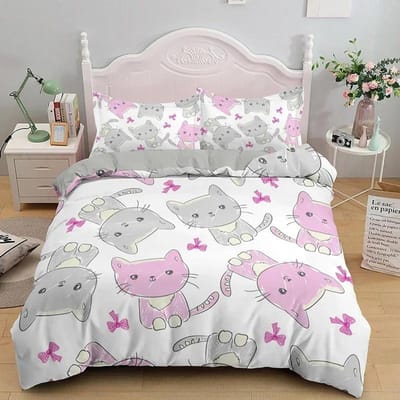 Cartoon Schattige Kat Beddengoed Collectie Dekbedovertrek Dekbed Bed Collectie Dekbedovertrek Kussensloop King Queen Twin Maat Jongens Meisjes Volwassenen 150X200cm-3pcs