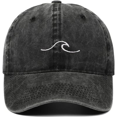 Geborduurde Baseballpet met Golvend Patroon voor Mannen Vrouwen Vintage Gewassen Katoen Klep Zonnehoed Buiten Sport Slijtage Papa Hoeden (black,Adult) zwart