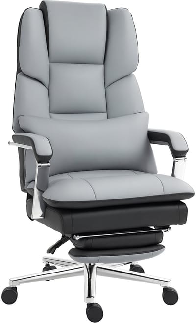 HOMCOM-Bürostuhl-Kunstleder, Schaumstoff-63L x 71B x 123-129H cm-Grau
