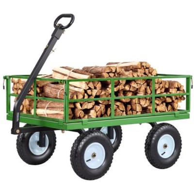 VEVOR-wagen 110x75x67 cm, transportwagen, tuinwagen, gereedschapswagen, 2-in-1 handwagen, met all-terrain banden, afneembare zijpanelen van gaas en 180° draaibare handgreep, groen/zwart
