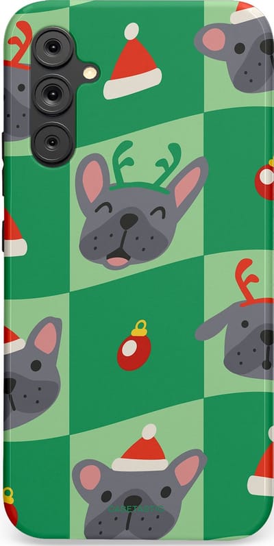 Casetastic hoesje geschikt voor Samsung Galaxy A34 (2023) 5G - Dubbellaagse bescherming - Schattige Kersthondjes - Fashion Case - Groen Grijs