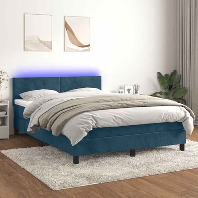 vidaXL - Boxspring - met - matras - en - LED - fluweel - donkerblauw - 140x200 - cm