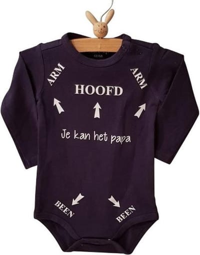 Baby rompertje Hoofd Arm Been pijlen je kan het papa | Lange mouw | donkerblauwe romper met wit | maat 74-80