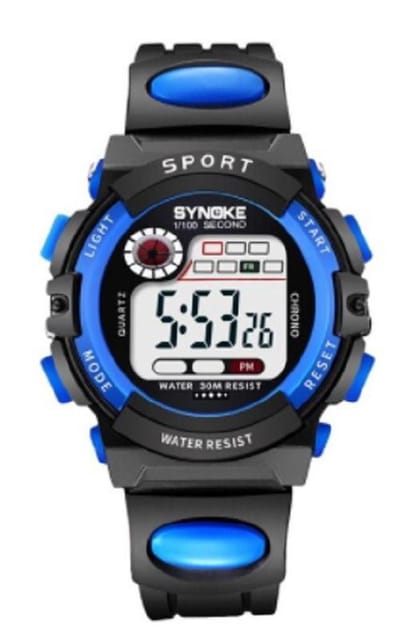 Synoke Kindersporthorloge Rubber - Zwart/Blauw - Ø 38 mm