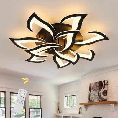 Haobosic - Moderne dimbare LED-plafondlamp, 10 bloemblaadjes LED-kroonluchters, plafondlamp voor woonkamer met afstandsbediening/app, 85W 8350LM zwarte plafondlamp, dimbare binnenverlichting voor woonkamer, slaapkamer, eetkamer