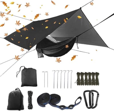 Oversized Rain Rope Sail and Camping Hammock with Mosquito Net, Portable Single/Double Hammock with Tree Strap for Camping, Hiking, Outdoor Garden