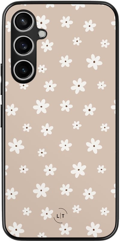 Leuke Telefoonhoesjes - Hoesje geschikt voor Samsung Galaxy S23 FE - Cute flowers - Backcover zwart - Bloemen - Beige