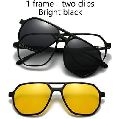 1/3 In 1 Magnetische Zonnebril Set Helder Zwart Nachtzicht Clip-on Myopie Brilmontuur Aanpasbaar 3 in 1 black
