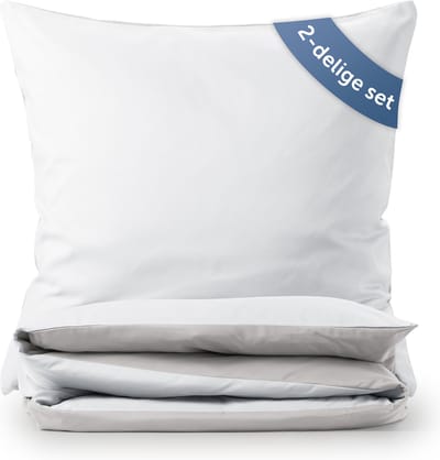 Blumtal Dekbedovertrek Set Tweekleurig - Luxe Beddengoed - 2 x Dekbedovertrek 135 x 200 cm - 2 x Kussensloop 80 x 80 cm - Wit en Lichtgrijs