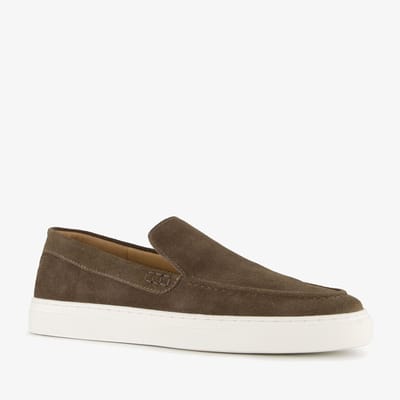 Van Beers suede heren instappers bruin - Maat 41 - Echt leer - Uitneembare zool