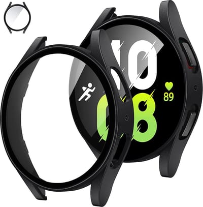 DrPhone AC6 - TPU PC Case - Bescherm Cover - Geschikt voor Galaxy Watch 5 44mm - Ingebouwde Screen Protector - Soft Shell - Flexible – Zwart