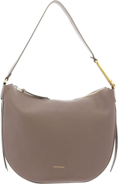 COCCINELLE Leren Schoudertas Coccinelle Priscilla Handbag Grained Leather Warm Taupe
