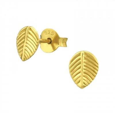 Zilveren oorbellen - oorstekers - gold plated - ovalen blaadjes