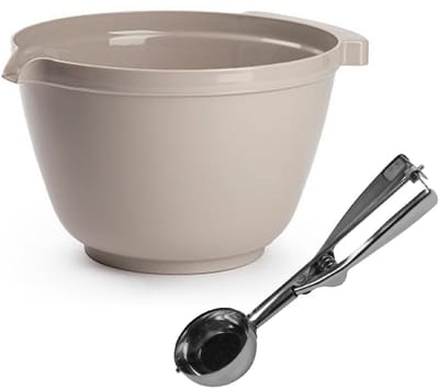 Plasticforte Oliebollen bakken set - Beslagkom van 4 liter - beige - kunststof - met ijsbollen lepel van 23 cm